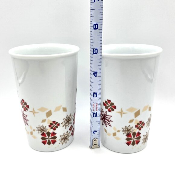 2013 Holiday STARBUCKS Set of 2 Snowflake Christmas Coffee Red Gold Mug 12 oz. - Picture 7 of 9
